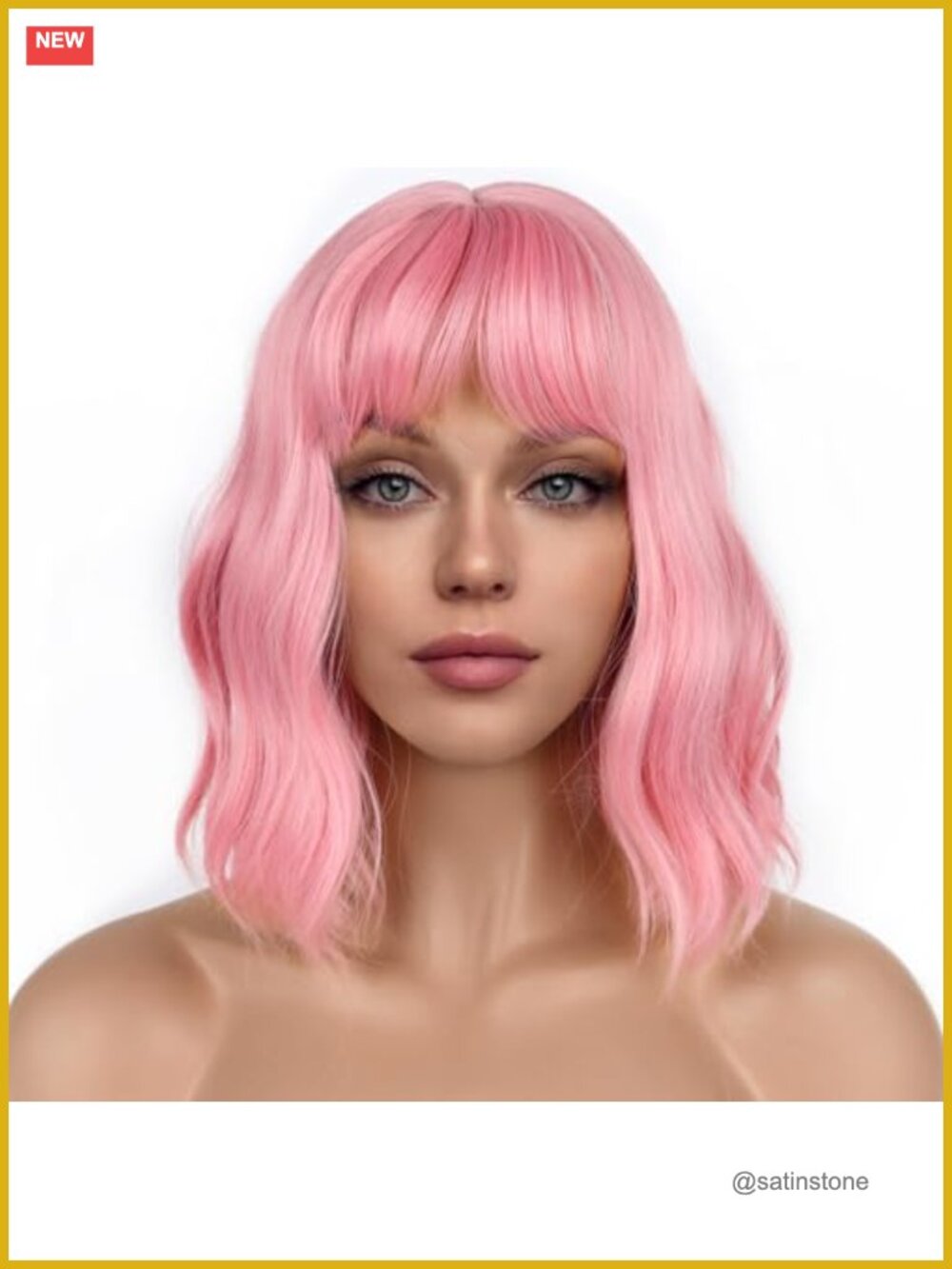 Short Bob Wig with Bangs Loose Wavy Shoulder Length Synthetic Cosplay